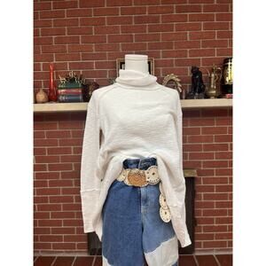 Free People Turtle Neck Sweater Tunic Boho Layer Piece White